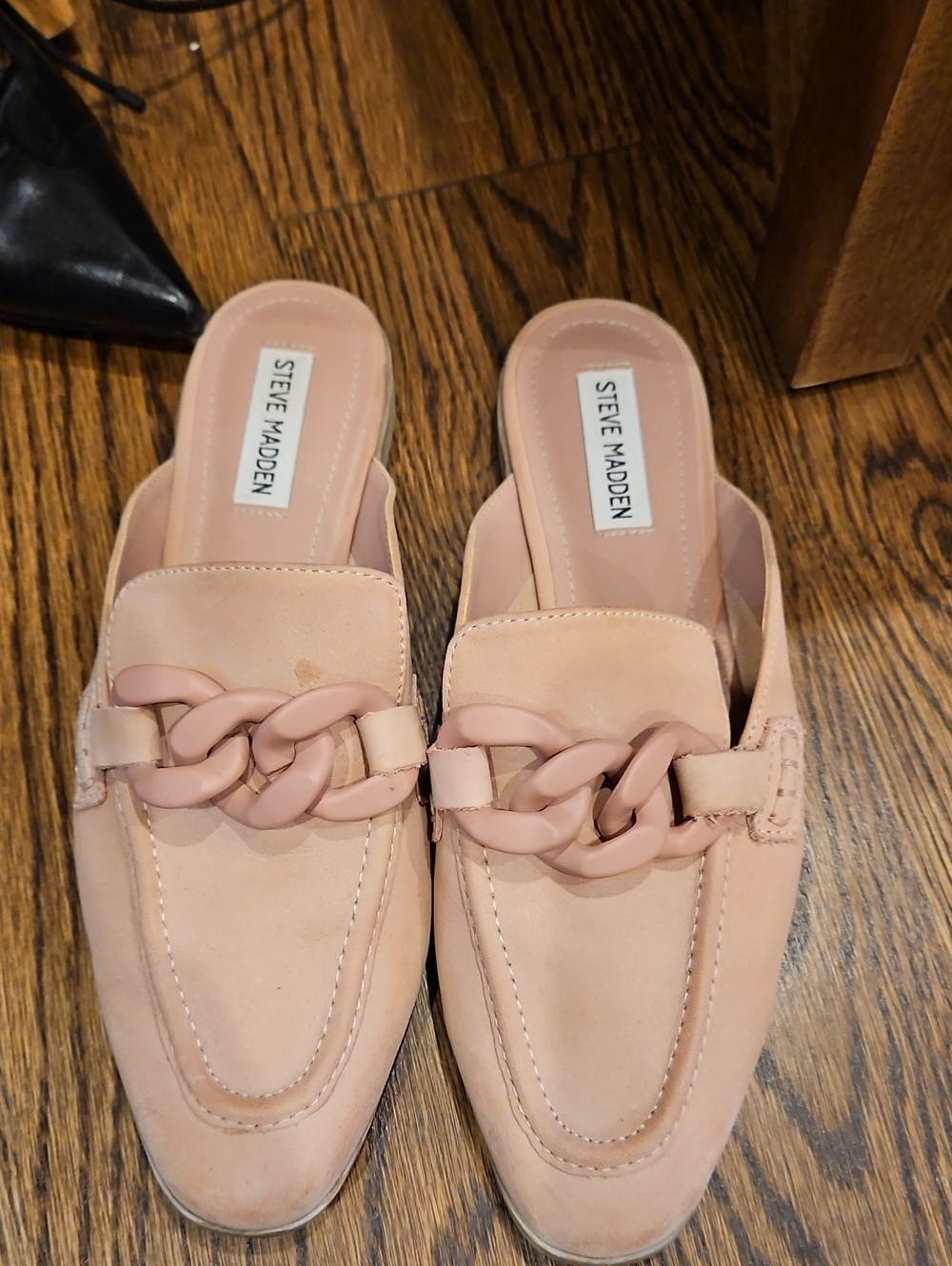 Steve Madden Blush Pink Chain-Trim Mule Loafers